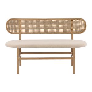 Enrico two-seater sofa with beige Pe rattan upholstery, beige textile and natural metal legs, 121x51.5x75 cm
