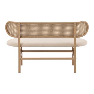 Enrico two-seater sofa with beige Pe rattan upholstery, beige textile and natural metal legs, 121x51.5x75 cm