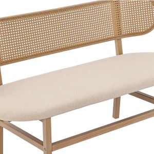 Enrico two-seater sofa with beige Pe rattan upholstery, beige textile and natural metal legs, 121x51.5x75 cm