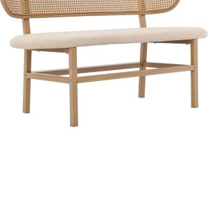 Enrico two-seater sofa with beige Pe rattan upholstery, beige textile and natural metal legs, 121x51.5x75 cm