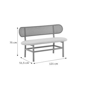 Enrico two-seater sofa with beige Pe rattan upholstery, beige textile and natural metal legs, 121x51.5x75 cm