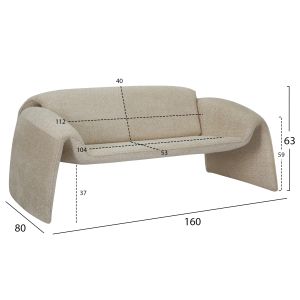 Two-seater sofa Trek Laforge Hm9680,03 with metal frame and beige textile upholstery 160x80x63hcm