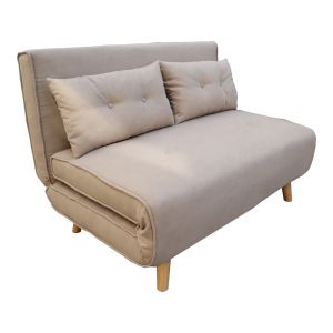 TWO-SEATER SOFA BED JOSUANE I, BEIGE FABRIC AND NATURAL WOOD LEGS, 122X80X81CM