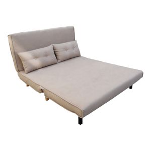 TWO-SEATER SOFA BED JOSUANE I, BEIGE FABRIC AND NATURAL WOOD LEGS, 122X80X81CM