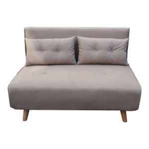TWO-SEATER SOFA BED JOSUANE I, BEIGE FABRIC AND NATURAL WOOD LEGS, 122X80X81CM