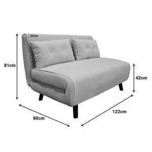 TWO-SEATER SOFA BED JOSUANE I, BEIGE FABRIC AND NATURAL WOOD LEGS, 122X80X81CM