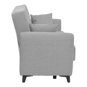 Two-seater sofa bed with chest of drawers Lincoln light gray textile 165x85x90cm