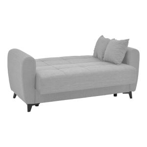 Two-seater sofa bed with chest of drawers Lincoln light gray textile 165x85x90cm