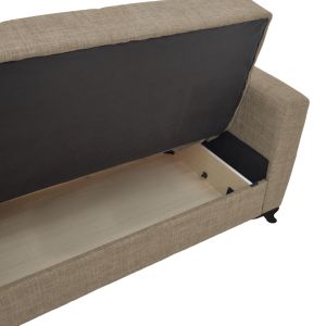 Two-seater sofa bed with chest Modesto light brown textile 155x85x80cm