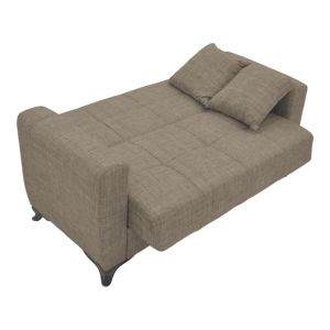 Two-seater sofa bed with chest Modesto light brown textile 155x85x80cm