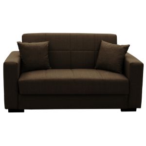 Two-seater sofa bed with chest Vox light brown textile 155x85x80cm