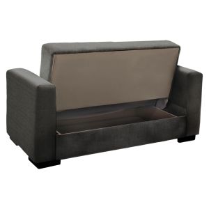 Two-seater sofa bed with chest Vox textile light charcoal color 155x85x80cm