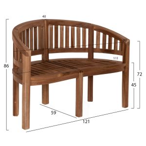 Двуместна пейка Capo Hm9538 от тиково дърво в естествен цвят 121x59x86cm