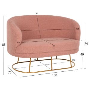 Two-seater sofa Arien Hm8492,22 Dusty pink boucle with gold metal frame 130x75x85hcm