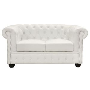 Two-seater sofa Chesterfield Type Hm3010,02 leather white matte 155x90x73cm