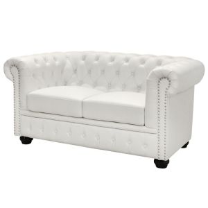 Two-seater sofa Chesterfield Type Hm3010,02 leather white matte 155x90x73cm