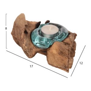Декор за маса свещник Naturally тиково дърво масив и стъкло Hm4283