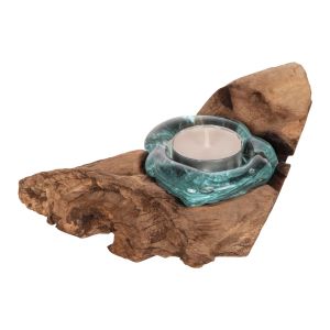 Декор за маса свещник Naturally тиково дърво масив и стъкло Hm4283