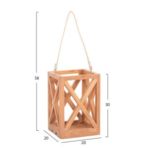 Декоративен настоен фенер за свещи Fent Hm4581 тиково дърво в натурал 20x20x30-58hcm.