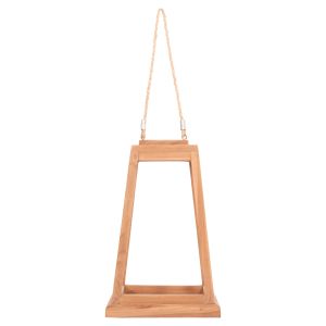 Декоративен настоен фенер за свещи Rami Hm4584 тиково дърво в натурал 25x25x39-67hcm.