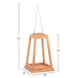 Декоративен настоен фенер за свещи Rami Hm4584 тиково дърво в натурал 25x25x39-67hcm.