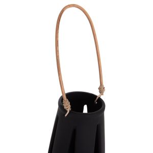 Декоративен настолен фенер Erantyl Hm4696.01l черен фибър цимент и ратанова дръжка Φ17x27hcm