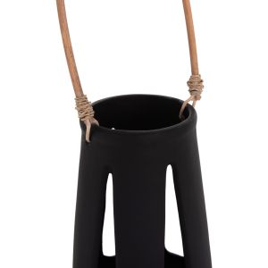 Декоративен настолен фенер Erantyl Hm4696.01l черен фибър цимент и ратанова дръжка Φ17x27hcm