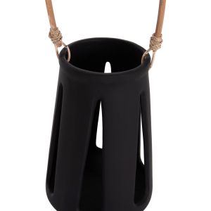 Декоративен настолен фенер Erantyl Hm4696.01l черен фибър цимент и ратанова дръжка Φ17x27hcm