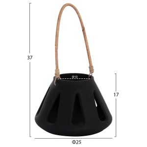 Декоративен настолен фенер Erantyl Hm4696.01s черен фибър цимент и ратанова дръжка Φ25x17hcm