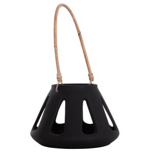 Декоративен настолен фенер Erantyl Hm4696.01s черен фибър цимент и ратанова дръжка Φ25x17hcm