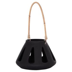 Декоративен настолен фенер Erantyl Hm4696.01s черен фибър цимент и ратанова дръжка Φ25x17hcm