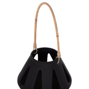 Декоративен настолен фенер Erantyl Hm4696.01s черен фибър цимент и ратанова дръжка Φ25x17hcm