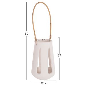 Декоративен настолен фенер Erantyl Hm4696.02l бял фиброцимент и ратанова дръжка Φ17x27hcm