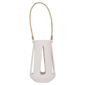 Декоративен настолен фенер Erantyl Hm4696.02l бял фиброцимент и ратанова дръжка Φ17x27hcm