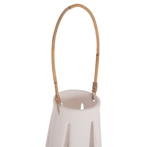 Декоративен настолен фенер Erantyl Hm4696.02l бял фиброцимент и ратанова дръжка Φ17x27hcm