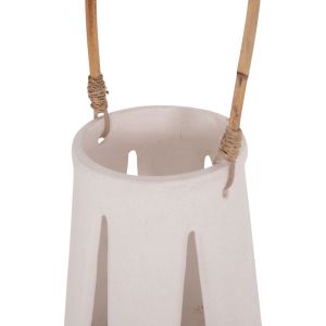 Декоративен настолен фенер Erantyl Hm4696.02l бял фиброцимент и ратанова дръжка Φ17x27hcm