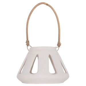 Декоративен настолен фенер Erantyl Hm4696.02s бял фиброцимент и ратанова дръжка Φ25x17hcm