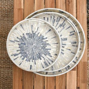 Decorative tray bamboo-shell Fl01 gray-white color 35cm
