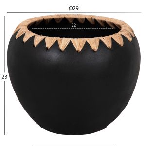 Декоративна ваза Ethno от теракота Hm4374 черна със сламена плетка D29x23hcm