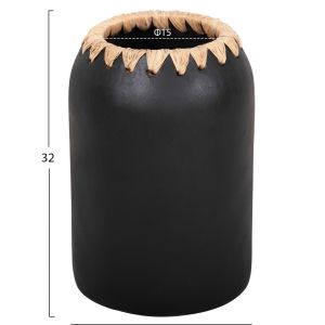 Декоративна ваза Ethno от теракота Hm4376 бяла със сламена плетка D21χ32hcm