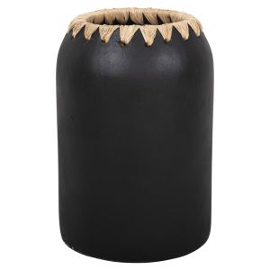 Декоративна ваза Ethno от теракота Hm4376 бяла със сламена плетка D21χ32hcm