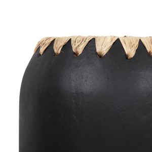 Декоративна ваза Ethno от теракота Hm4376 бяла със сламена плетка D21χ32hcm