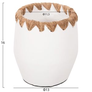 Декоративна ваза Ethno от теракота в бяло с плетен ръб D13x16hcm Hm4369