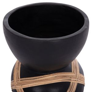 Декоративна ваза Maynard Hm4672.01l фибро цимент в черен цвят -- ратан Φ32x62.5см.