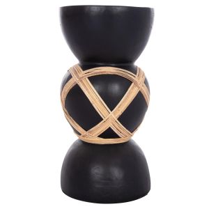 Декоративна ваза Maynard Hm4672.01l фибро цимент в черен цвят -- ратан Φ32x62.5см.