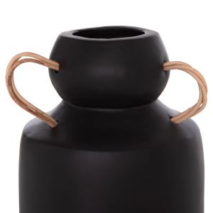 Decorative vase Mibo Hm4688.01m terracotta in black with natural rattan handles Φ16.5x26hcm.