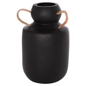 Decorative vase Mibo Hm4688.01m terracotta in black with natural rattan handles Φ16.5x26hcm.