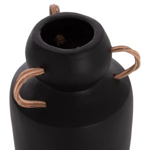 Decorative vase Mibo Hm4688.01m terracotta in black with natural rattan handles Φ16.5x26hcm.