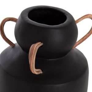 Decorative vase Mibo Hm4688.01m terracotta in black with natural rattan handles Φ16.5x26hcm.