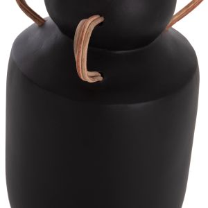 Decorative vase Mibo Hm4688.01m terracotta in black with natural rattan handles Φ16.5x26hcm.
